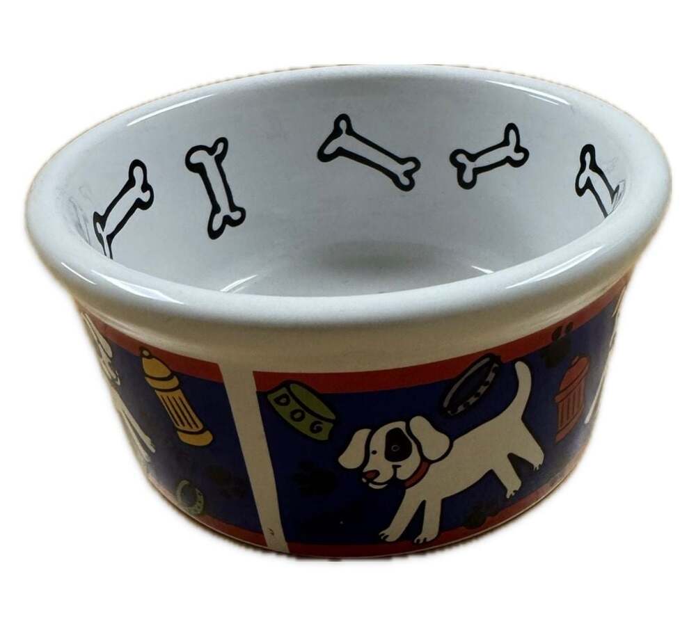 Signature Housewares Ursula Dodge Dog Motif Stoneware Pet Bowl
